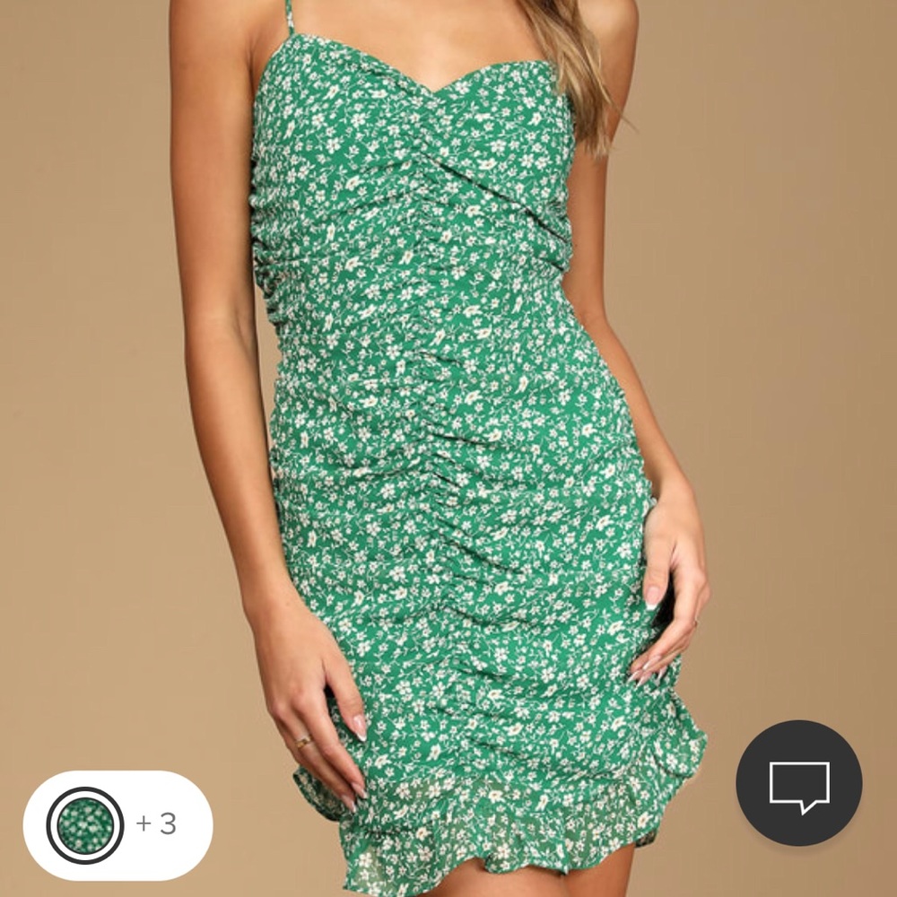 Lulus Green Floral Ruched Bodycon Mini Dress